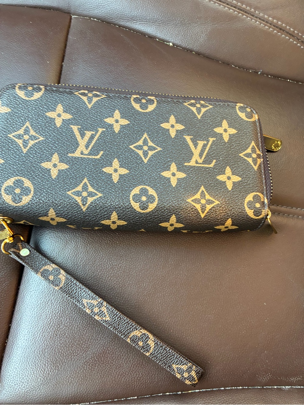 Louis Vuitton Brown Monogram Canvas Wristlet with Tan Monogram